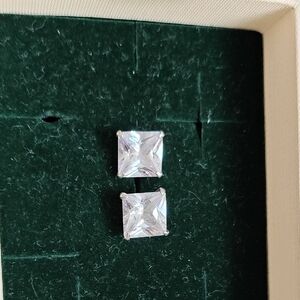 Clear Square CZ Double Drop Earrings - Women Jewelry Earrings